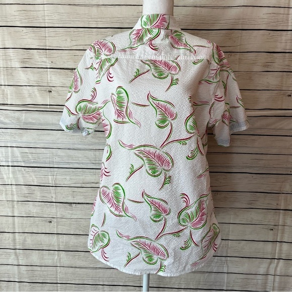 Paper Denim & Cloth Men’s Fuchsia & Green Leaf Print Button Down Shirt - Picture 2 of 4